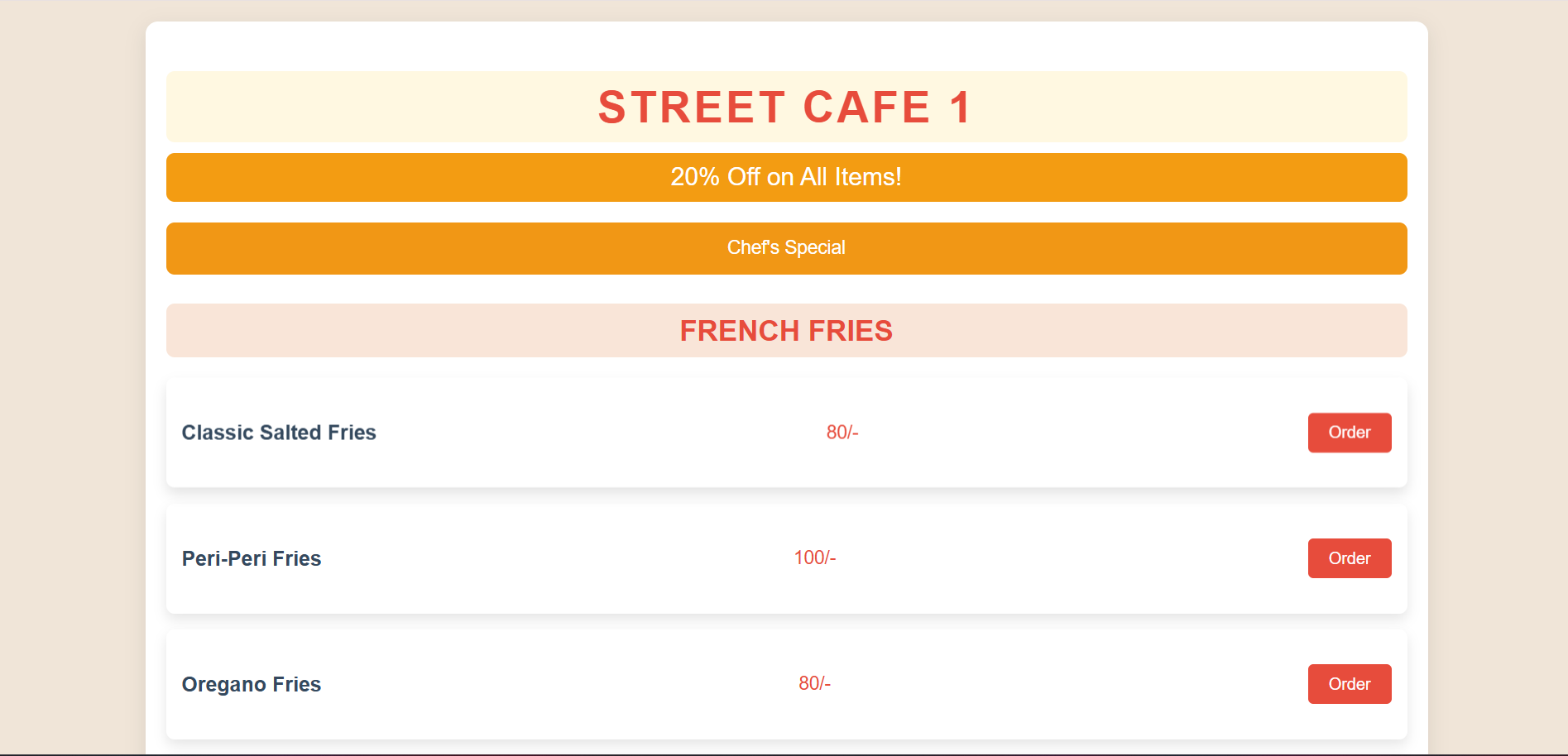 Street Café restaurant website